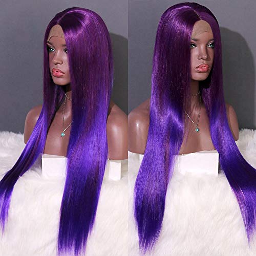 EEWIGS Long Straight Purple Wig Glueless High Density Synthetic Lace Front Wig Middle Part Cosplay Wigs For Black Women (24 Inch, Purple)