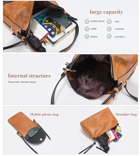 Image of myfriday 4 pcs Large Faux Leather Hobo Bag Set, Crossbody Card Purse Women | Oversized tote, crossbody, phone pouch and card purse keep daily essentials coordinated for travel and boho styling