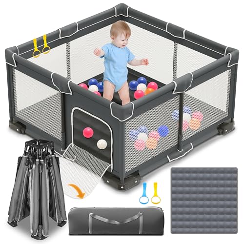 Hushluff Parc Bébé Pliable avec Tapis, Porte et Sac de Transport - Grand Parc de Jeux 124x124cm pour Intérieur et Extérieur
