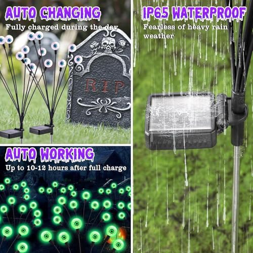 Image of ASMAD Halloween Decorations Outdoor Solar Scary Eyeball Lights, 8Pack 64LEDs Green Eyeball Swaying Firefly Light, Waterproof Halloween Path Lights for Garden /Yard /Patio /Party Decor