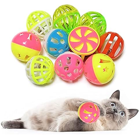 PETFAVORITES Cat Jingle Balls Toys 10Pcs 6 Styles for Indoor Cats - Plastic Lattice Cat Balls with Bells Kitten Rattle Toy, Gift Box and 1.5" Cover