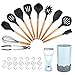 Utensilios cocina de silicona, kit de cocina,mreechan Antiadherente Utensilios Cocina con Mango de madera para utensilios de cocina,Resistente al calor y Antiadherente Utensilios Cocina(New 23 piezas)