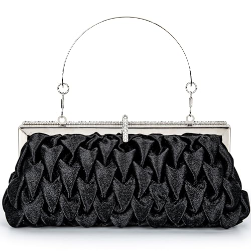 Classic Satin Clutch Bag Diamante Embellished Formal Evening Handbag for
