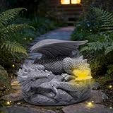 basen Solar Dragon Garden Statue Outdoor Decor, Resin Flying Dragon Figurine with LED Light, Solar Powered Fantasy Yard Art for Lawn Patio Porch Pathway, Weather Resistant