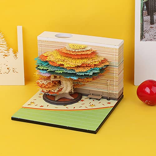 3D Memo Pad Tree House, Multifunctional 3D Notepad DIY Non-stick Sticky Note, 3D Magic Castle Notepad and Four Seasons Tree - Autumn - Thumbnail 5