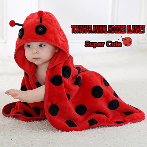 Image of TONWHAR 0-4 Years Toddlers' And Kids' Boys Girls Animal Face Hooded Blanket Baby's Bathrobe,Plush After Bath Blanket(Ladybug)