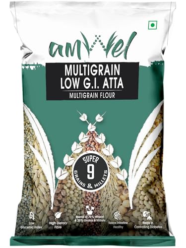 Image of Amwel Multigrain Low GI Atta 5kg | Blend of 9 Grains & Millets | High Fiber, Protein Rich Wheat Flour | Low Glycemic Index Atta for Diabetic Friendly Diet | Healthy Everyday Chapati Flour