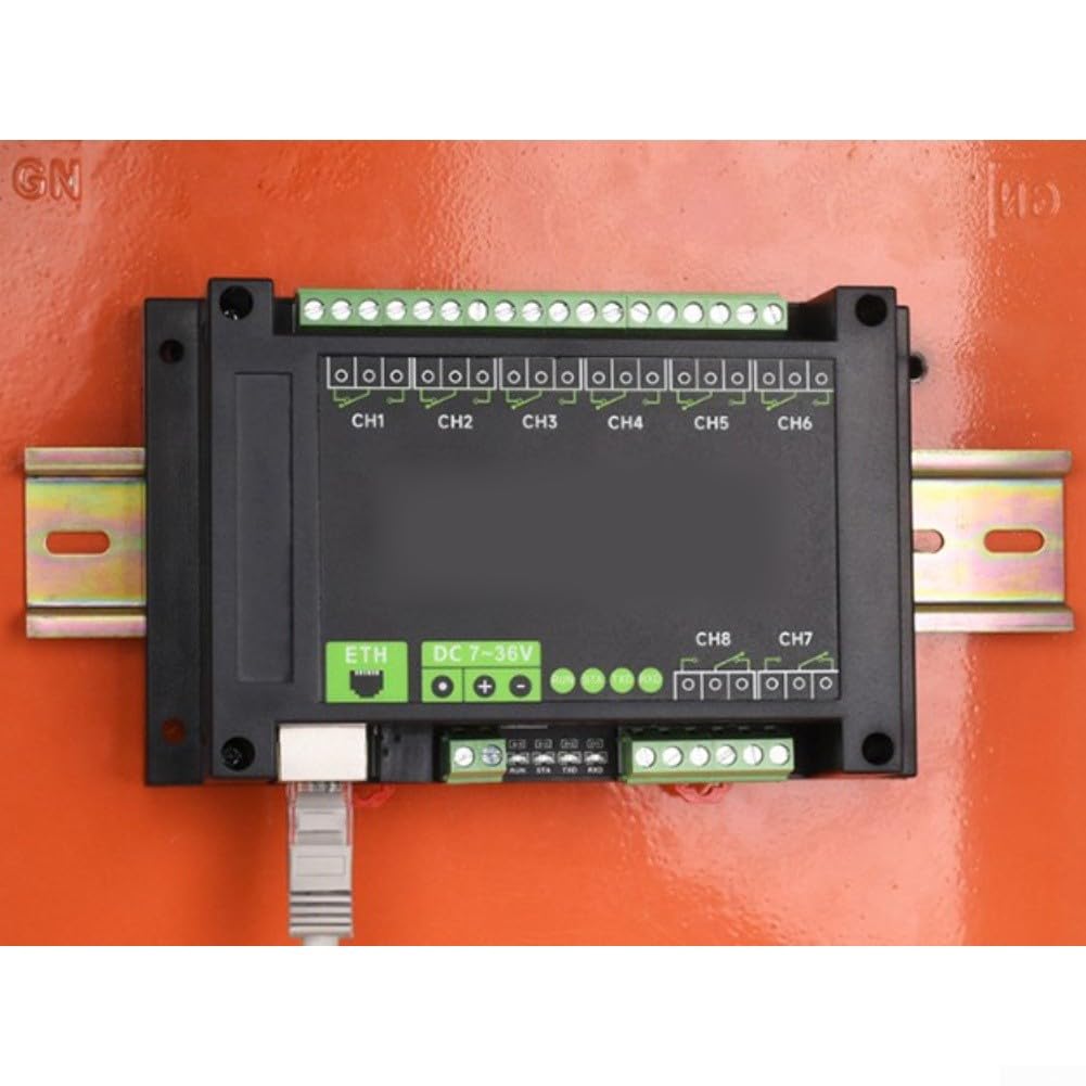 Modulo relè Ethernet a 8 canali con per MODBUS TCP/UDP, per isolamento POE e optoaccoppiatore, 10 A 250 V AC, per guida DIN, automazione industriale, controllo di motori e valvole (B)