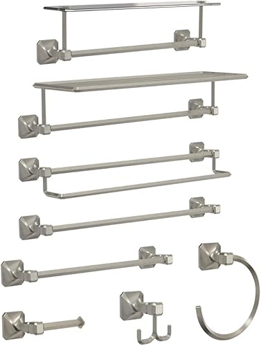 Miniatura 6 de Franklin Brass NAP10-SN Napier - Toallero con estante de vidrio, 18 pulgadas, níquel satinado