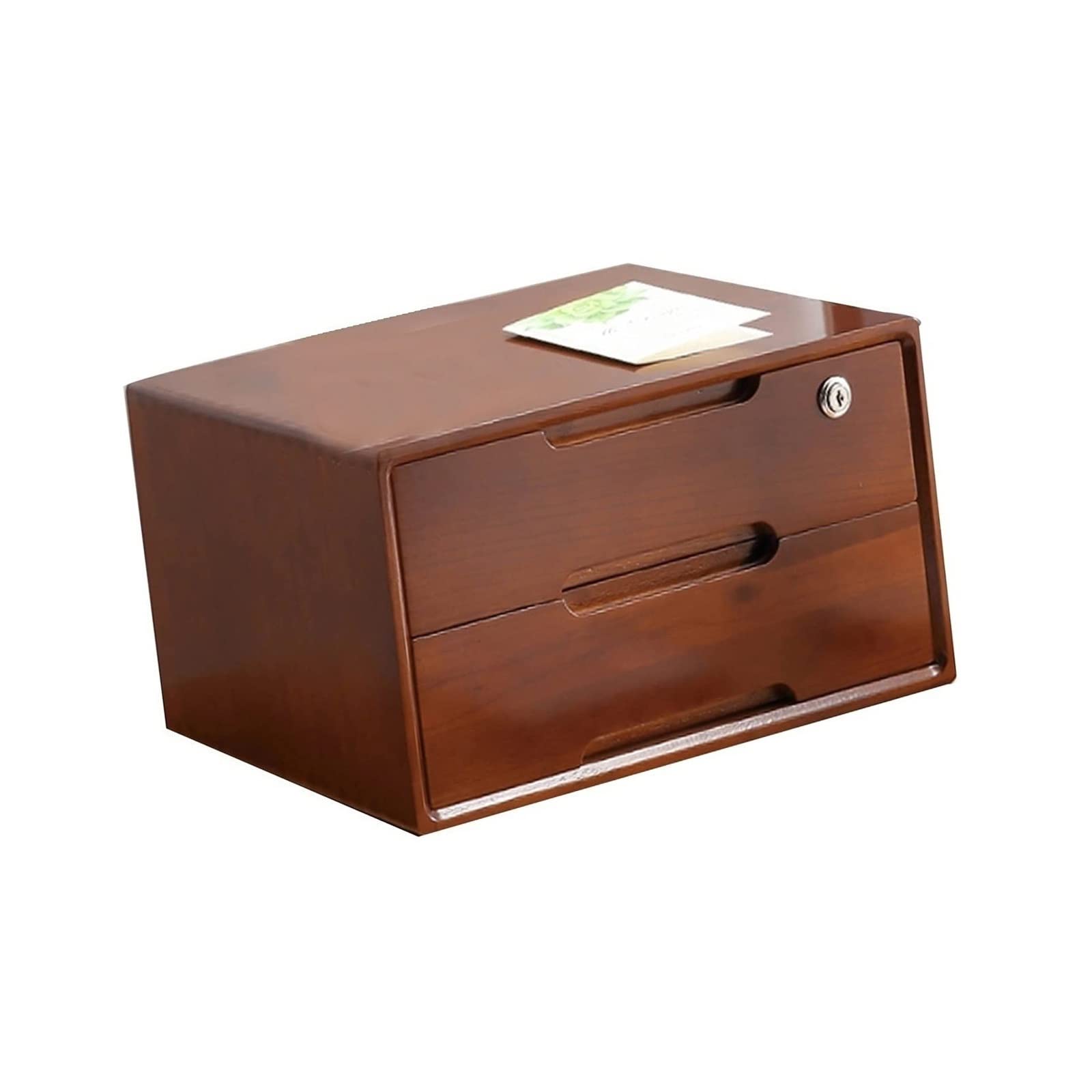 ASerZenith Wooden Desktop File Cabinet - Lockable Storage Box With Drawers For Makeup & Office Supplies, Multi-Functional Laptop Stand &, Stylish Desktop Storage Solution,2 Drawer