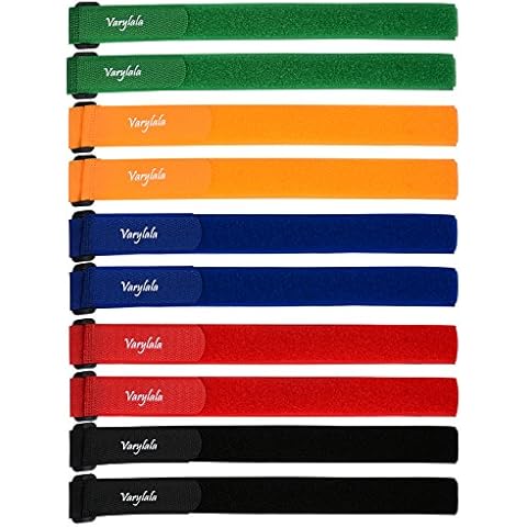 Varylala Multi-Purpose Hook and Loop Securing Straps Tie Downs Fastening Straps (1''x24'') – Assorted Colors (10) Cover