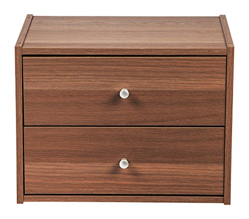 Image of IRIS USA 2-Drawer Modular Wood Stacking Storage Box, for Office Closet and Nightstand, Easy Assembly, Stacking Storage Boxes, Walnut