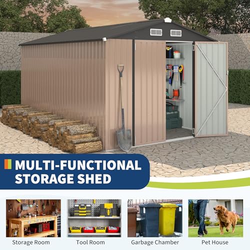 Outdoor Metal Sheds 8x12, Outdoor Storage Shed MetalGarden Tool Shed for Backyard, Metal Utility Sheds Buildings with Air Vent