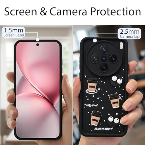Image of DARKFIT Back Case Cover Compatible for Vivo X200 5G | Cute Fun Cartoon 3D Ball | Coffee Silicone Case | Case Cover with Camera & Body Protection | Shock Proof | for Vivo X200 5G | Color Black