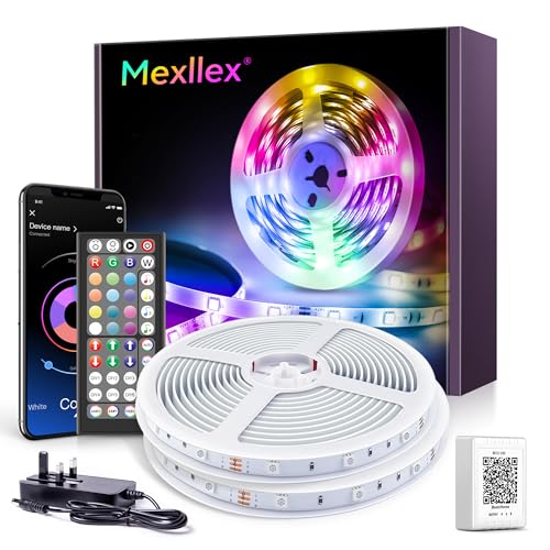 Mexllex LED Strip Lights with Remote 20m, Bluetooth RGB Color Changing Lights with Remote Control,Timing Function, Music Sync Lights for Bedroom Home Decoration Light (2x10m)