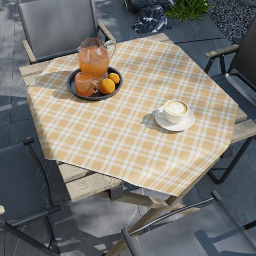 Image of Encasa XO Cotton Square Table Cloth for 4 Seater | (90x90 cm) | Franca Beige Checks | Dining Tablecloth for Decoration