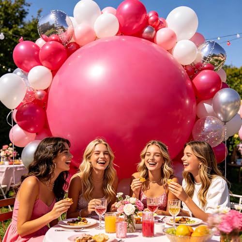 Image of 5Pcs Hot Pink Big Balloons 36 Inch, Round Large Latex Party Balloons for Birthday Wedding Decorations