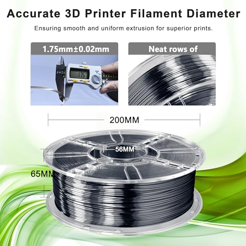 Image of iBOSS 3D Printer Silk Filament, Shiny Silk PLA Plus Filament 1.75mm, Smooth Silky Surface, Great Easy to Print for 3D Printers, Dimensional Accuracy + /- 0.02mm, Silk Iron Black 1KG
