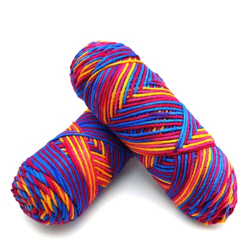 Kniteasy 5-Ply Variegated Yarn 200g/2pcs, Acrylic 100%, Chunky Weight 2.5mm, Soft & Cozy, Vibrant Colors, Full Hand Feel for Knitting Sweaters, Scarves, Shawls, Hats (13#Yellow Blue Purple)