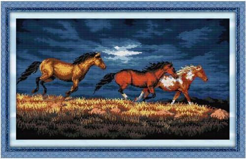 Image of Qeerysew Cross Stitch Kits Stamped Full Range of Embroidery Starter Kits for Beginners DIY- Printed kit Galloping Horse(Printed) 11CT29.9x18.9inches