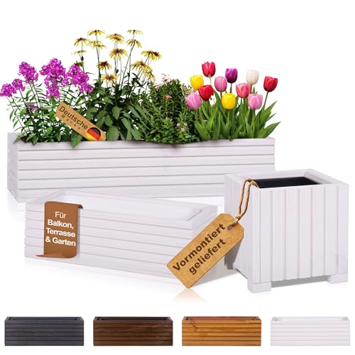 BooGardi Blumenkasten Holz mit Einsatz · Blumenkästen in 3 Größen & 4 Farben · 44x20x14cm Weiß · Pflanzkasten für Balkon & Terrasse · Pflanzkübel außen & innen · Blumentopf vormontiert
