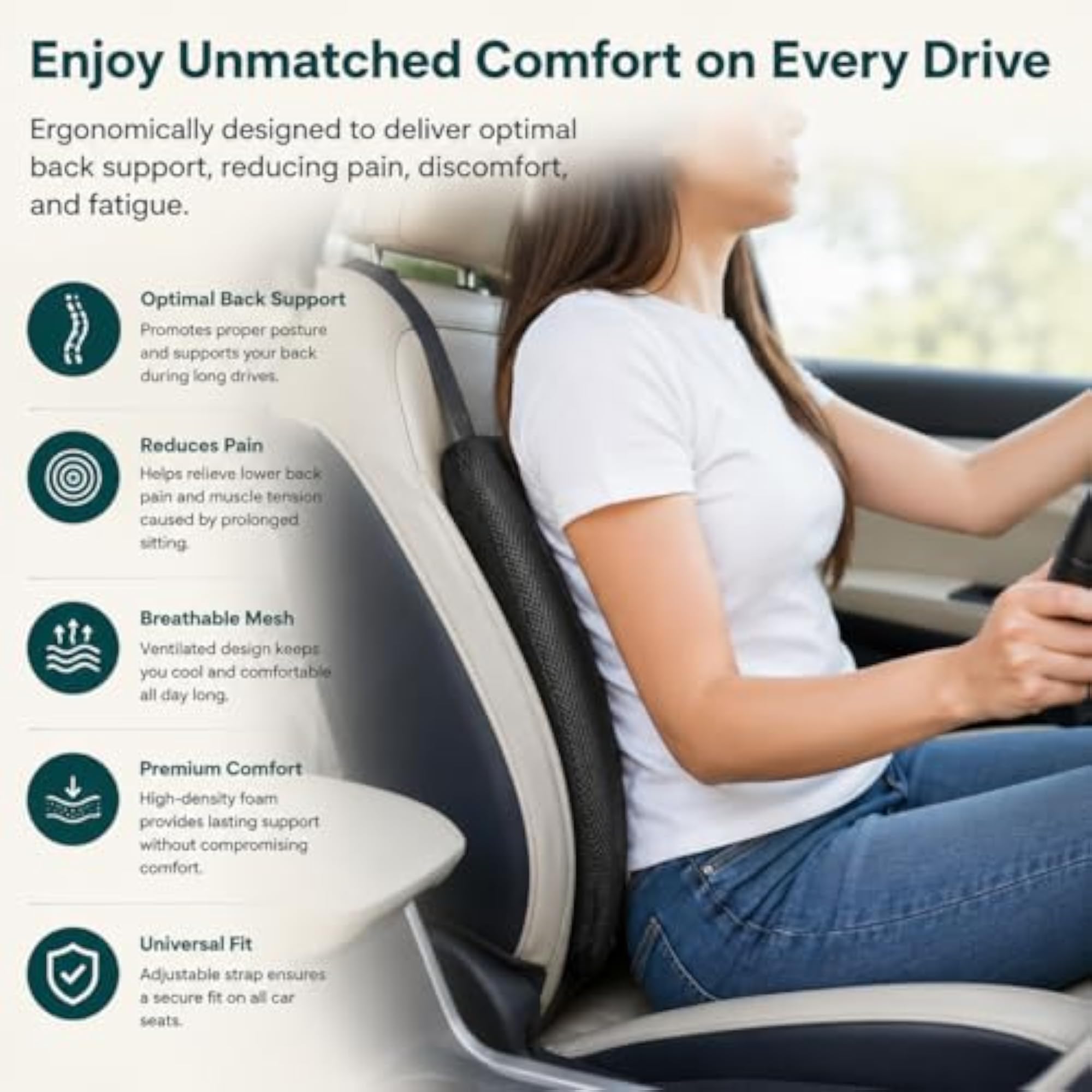 Memory Foam Car Backrest Cushion & Lumbar Support