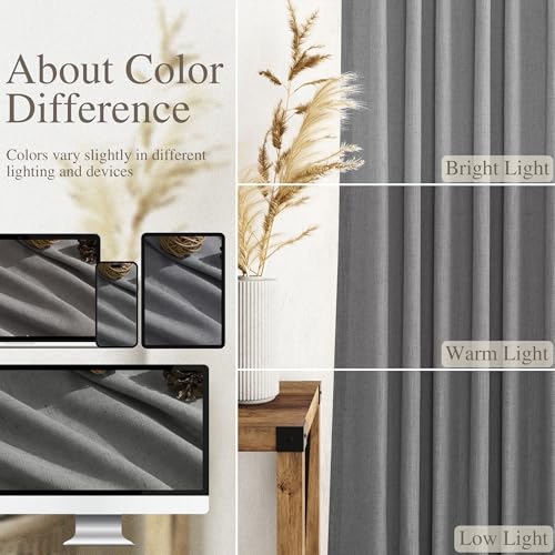 Image of Dark Gery Linen Curtains 84 Inches Long for Bedroom Rod Pocket Back Tab Light Filtering Privacy Semi Sheer Curtains Farmhouse Decor Cotton Textured Curtain for Living Room 2 Panels Set 52x84 Inch