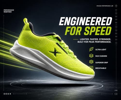 Image of Kraasa Men's Running Shoes | Breathable Mesh Upper | Lightweight Phylon Sole | Cushioned EVA Insole | Comfortable Sports & Casual Sneakers for Gym, Walking & Daily Use