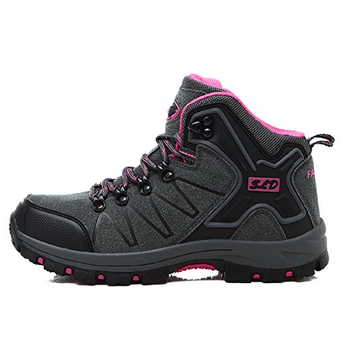 H-Mastery Botas Trekking Hombre Mujer Impermeables Zapatillas de Senderismo Zapatos de Montaña Invierno(Gris Rosa,talla35)
