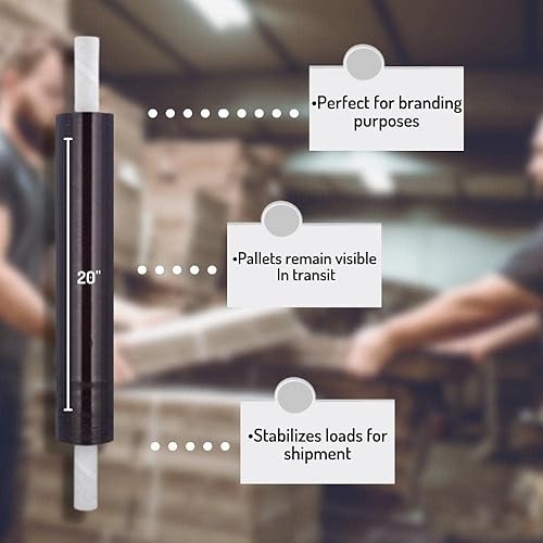 Vista 88 de PSBM - Rollo de película elástica roja con asas de núcleo extendido, 1 paquete, 20 pulgadas x 1000 pies, calibre 80, rollos de película elástica a