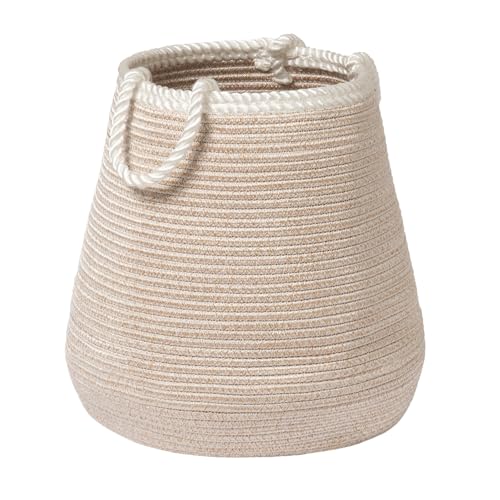 Image of La Jolie Maison Large Storage Basket - Polypropylene Pear-shaped Rope Laundry Basket with Handle for Diaper Blanket Toy Towel Woven Laundry Basket Home Decor, Desert Sand 44L