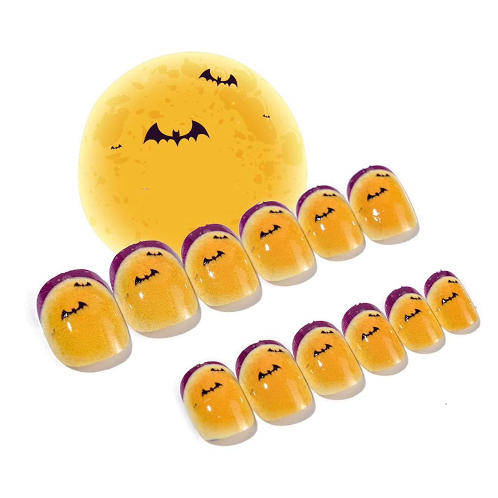 Halloween For Cat Witch Broom Press On Nails Child Adult Wearable Press On Short Square Nails Full Cover Pres