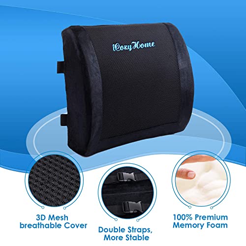 Icozyhome Coccyx Lumbar Support Pillow For Office Desk Chair Memory Foam Car Seat Cushion & Orthopedic Back Pillow For Sitting Help Tailbone Pain, Sciatica And Pressure Relief, Washable Cover #TOP5