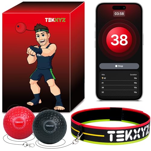 TEKXYZ Reflexball mit Zähler-App und Online-Community, 2 Stufen, Boxball mit Stirnband für...