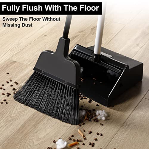 Image of Mumufy 5 Set Lobby Dustpan with Broom Set Lobby Upright Dust Pan and Broom with Long Handle Heavy Duty Commercial Dustpan Combo for Restaurants Kitchen Office Home