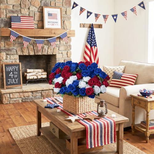 Image of 50 PCS Blue Roses Artificial Flowers, Fake Roses with Stem Realistic Silk Roses for DIY Wedding Bouquets Tables Centerpieces Arrangements Baby Shower Birthday Home Decor Independence Day Gift for Her