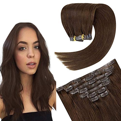 Easyouth Clip in Hair Extensions Human Hair Natural Seamless Remy Hair Brown Hair Extensions Invisible Hair Clip in Extensions 70g 7Pcs 12 Inch Hair
