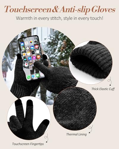 LiuSuper Hat Scarf Glove Set for Women, with Womens Beanies for Winter, Long Scarf and Touchscreen Gloves 3 in 13