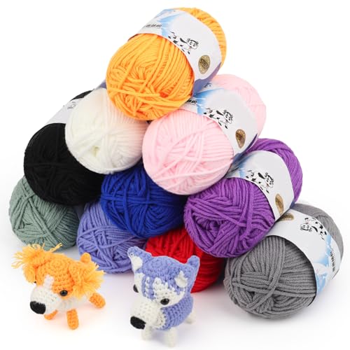 Coopay Laine à Crocheter, 10 x 50g Fil à Crocheter Multicolore, 5...