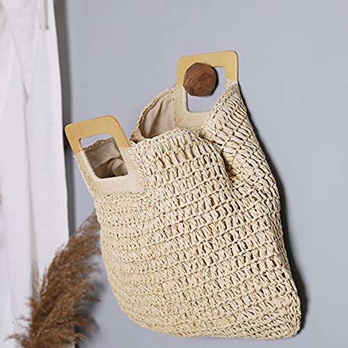 Bolso tote de paja con asa de madera para mujer, bolso tejido tipo hobo para verano, playa y viaje (café) miniatura 6