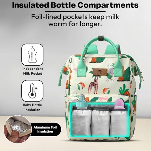 Image of StarAndDaisy Baby Diaper Bag for Mother Travel /Diaper Bags for Mother for Travel with Laptop Pocket, Multi Compartments, Insulated Bottle Pockets, Waterproof, Ultra soft fabric - Green