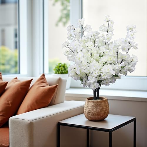 Kunstpflanze Kirschblütenbaum Kirschbaum künstlich Pflanze Kunstbaum Kirschblüte Zimmerpflanze (Weiß 80 cm)