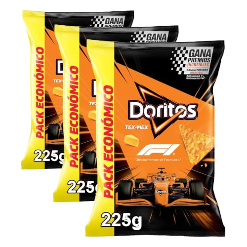 Doritos Tex Mex, Nachos con sabor a queso, Producto de Aperitivo, bolsa familiar, 225 gr (Paquete de 3)