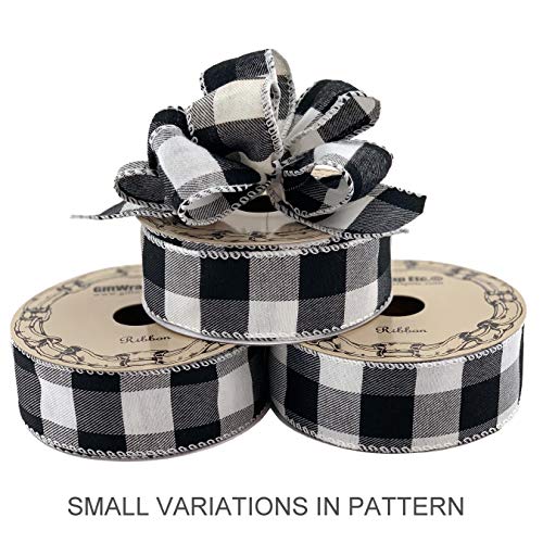 Image of Black White Buffalo Plaid Ribbon - 1 1 /2 inch x 10 Yards, Wired Edge Christmas Tree Ribbon, Rustic, Farmhouse, Wreath Decor, Craft Decoration, Gifts, Birthday, Halloween
