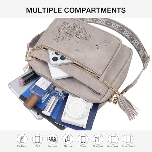Image of KITEVIUN Crossbody Bags for Women Trendy Leather Crossbody Purse Shoulder Handbags Butterfly Design