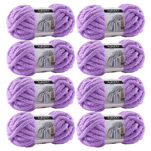 Image of Chunky Chenille Yarn for Hand Knitting 8 Jumbo Pack Jumbo Chunky Yarn for Hand Soft Blanket Knitting, Bulky Thick Fluffy Yarn for Crocheting (Purple)