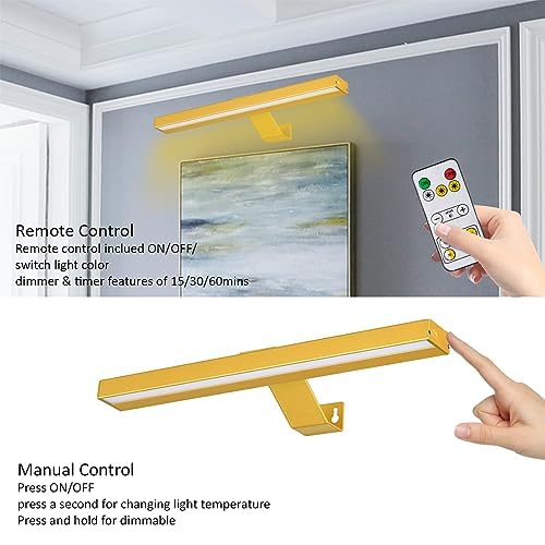 Image of MIOBLUE Wireless Picture Lights with Remote - Rechargeable Battery Art Display Light - 16 inch Full Metal Accent Light for Paintings