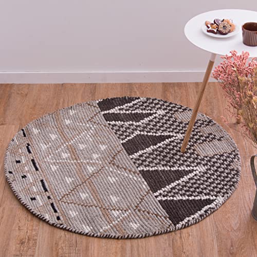 萩原 ラグ ベージュ 直径約90cm 「クームース ガンター」 ウール100% 羊毛 手織り ノルディック エスニック