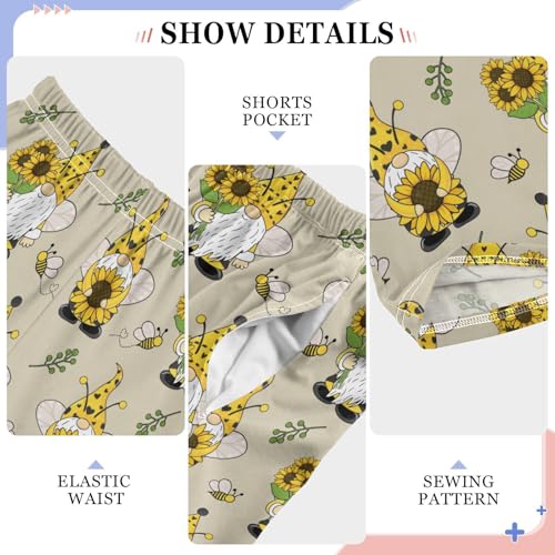 Gnome Sunflower Bee Boys Long Pants Soft Trousers Elastic Waist Kids Lounge Bottoms with Pockets S-XL4