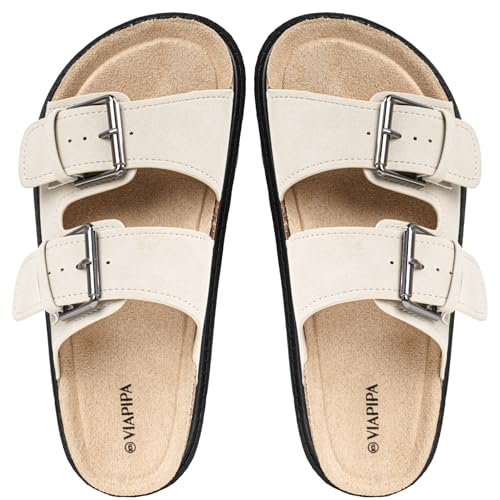 Image of Chunky Platform Sandals for Women, Waterproof Non-Slip Rubber Sole, Adjustable Double Buckle, Arch Support Open Toe Slide Sandals, Comfortable Black Wedge Sandals for Women